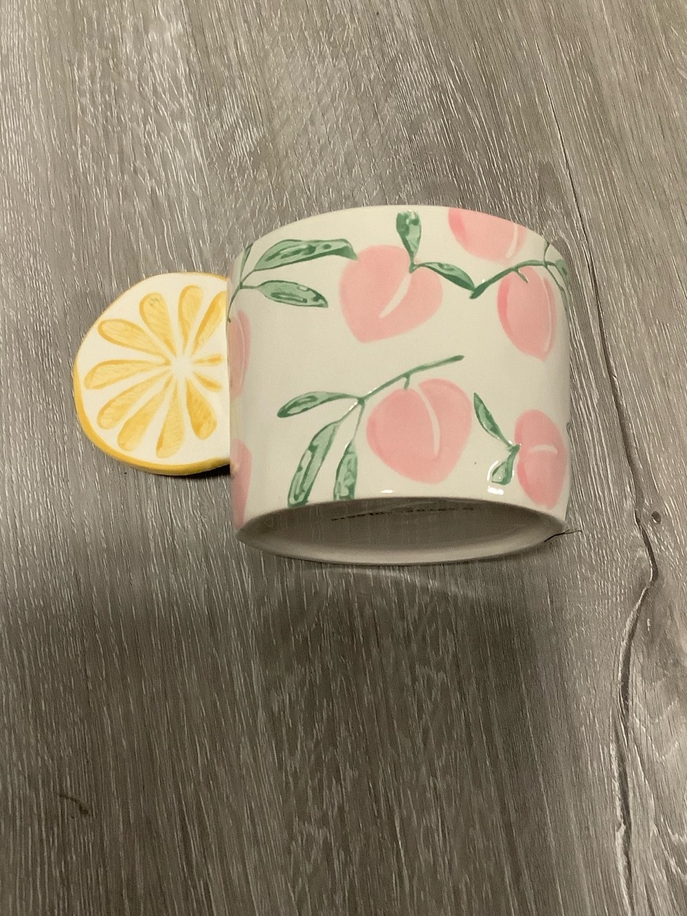 Anthropologie peach & lemon slice grove mug